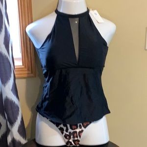Large, Black and cheetah tankini. NWT